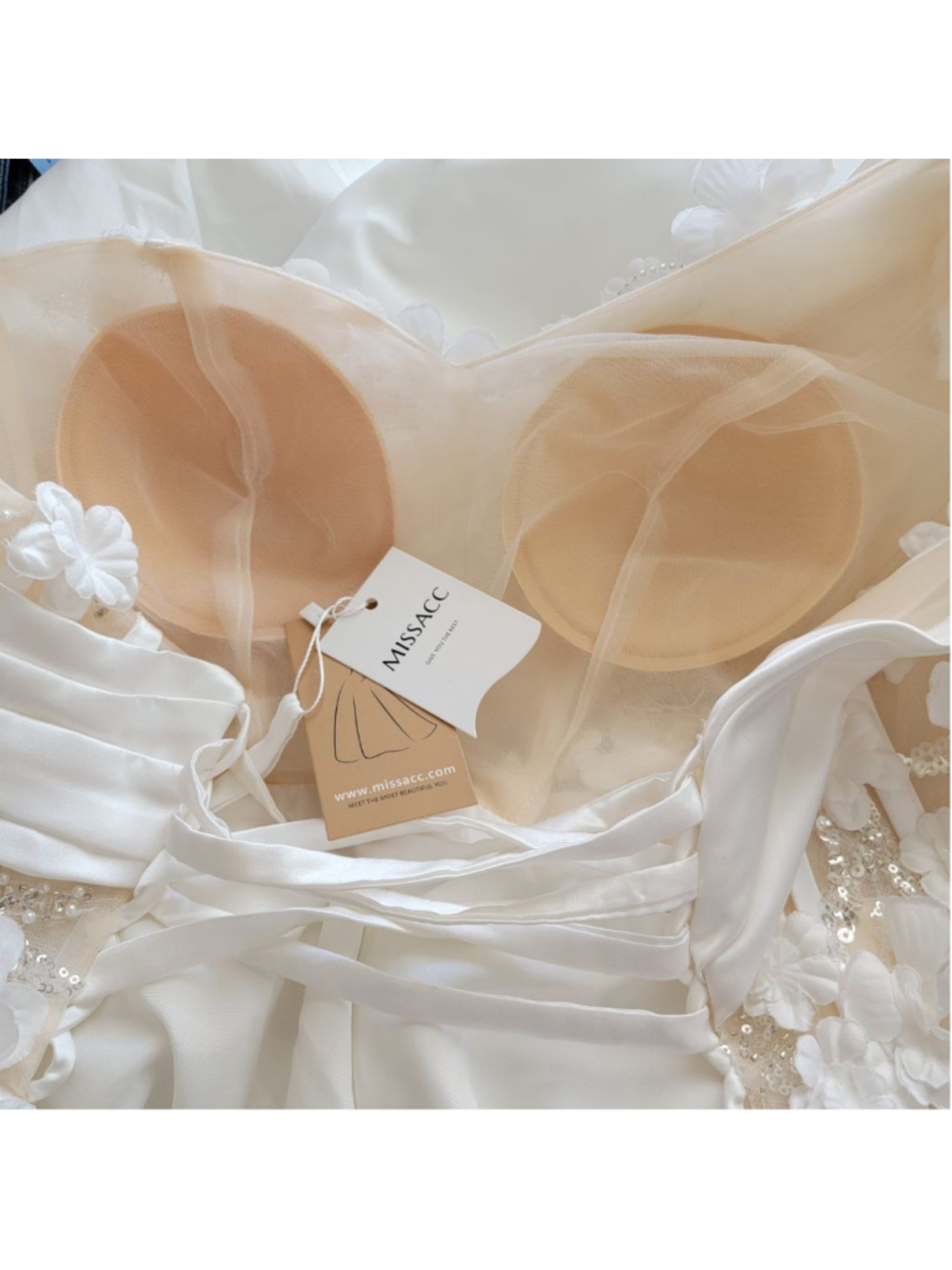 NEW Missacc One Shoulder Illusion Corset 3D Floral Sequin Beaded Wedding Dress 2 - Picture 13 of 16